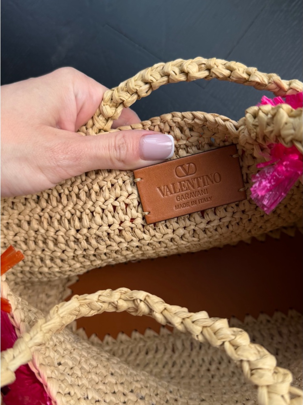Valentino Garavani Raffia shopping Tote bagwith Pink and Orange Floral summer - Picture 4 of 9